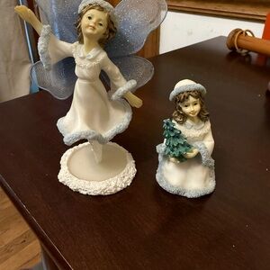 Snow Flake Fairies a lot of 2 Figurines with Silver Accents by Dezine
